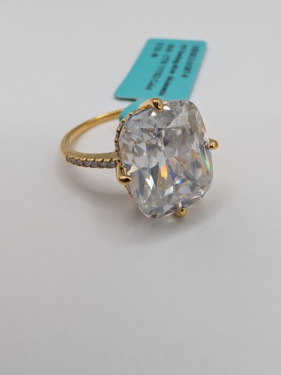 Moissanite Jewelry - NWT 18.81 CTW Cushion Cut Moissanite Ring 925 Silver Size 9 Gold Vermeil